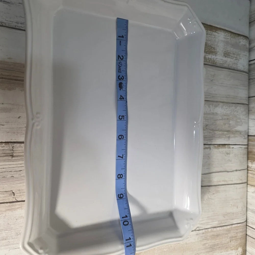 Worldwide Home Products White Ceramic Rectangular Serving Platter Scroll Border
